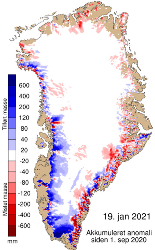 Akkumuleret massebalance siden september