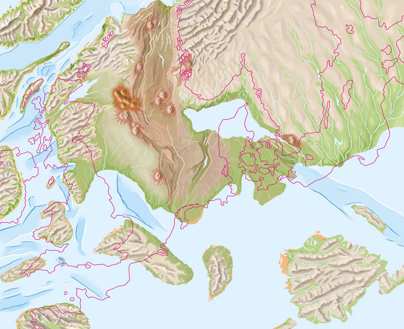 Kort af vulkansk aktivitet i JURA mellem