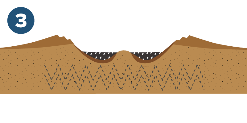 En illustrativ 2d-tegning af et gennemsnit af et nedslag i tredje fase.
